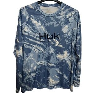 HUK Performance Fishing Gear Shirt Men's XL Blue Kryptek Camouflage Long Sleeve